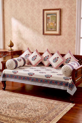 Hand Block Printed Premium Quality Diwan Set ( Set of 8 pcs )