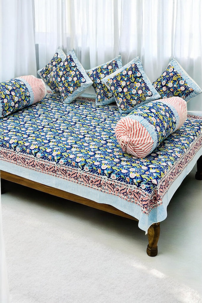 Hand Block Printed Premium Quality Diwan Set ( Set of 8 pcs )