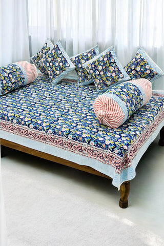 Hand Block Printed Premium Quality Diwan Set ( Set of 8 pcs )