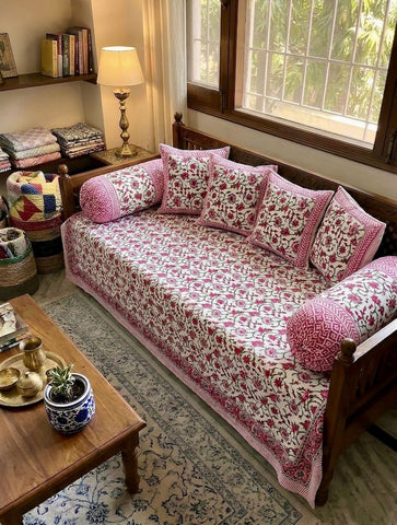 Hand Block Printed Premium Quality Diwan Set ( Set of 8 pcs )