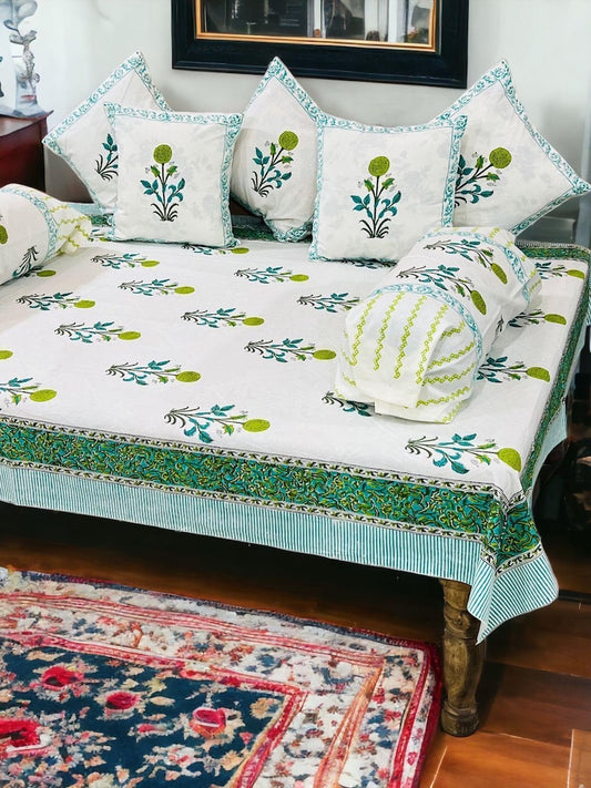 Hand Block Printed Premium Quality Diwan Set ( Set of 8 pcs )