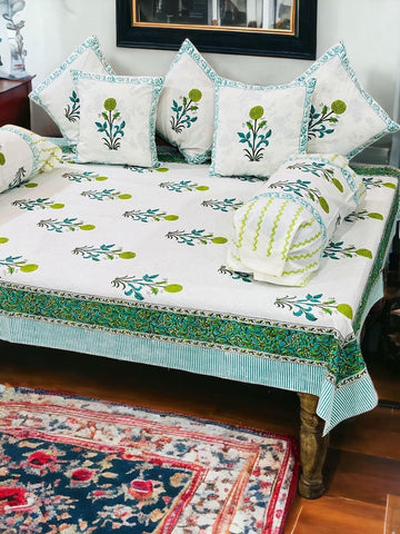 Hand Block Printed Premium Quality Diwan Set ( Set of 8 pcs )