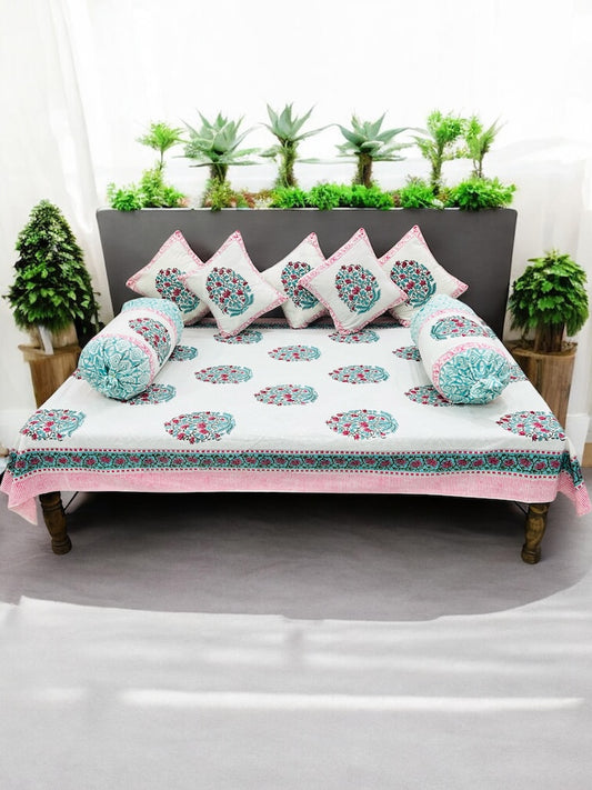 Hand Block Printed Premium Quality Diwan Set ( Set of 8 pcs )