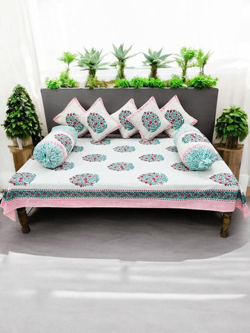 Hand Block Printed Premium Quality Diwan Set ( Set of 8 pcs )
