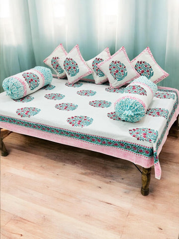Hand Block Printed Premium Quality Diwan Set ( Set of 8 pcs )