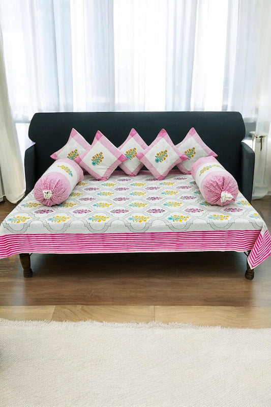 Hand Block Printed Premium Quality Diwan Set ( Set of 8 pcs )