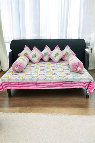 Hand Block Printed Premium Quality Diwan Set ( Set of 8 pcs )