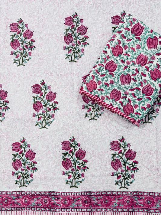 Hand Block Printed Single Bed Dohar Reversible - Pair