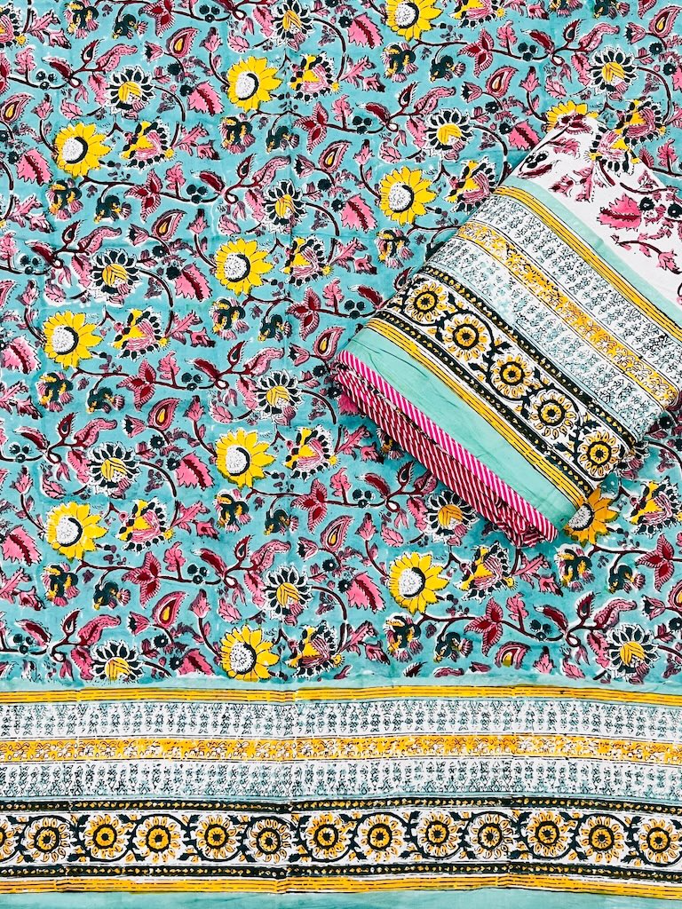 Hand Block Printed Single Bed Dohar Reversible - Pair