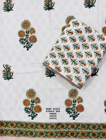 Hand Block Printed Single Bed Dohar Reversible - Pair