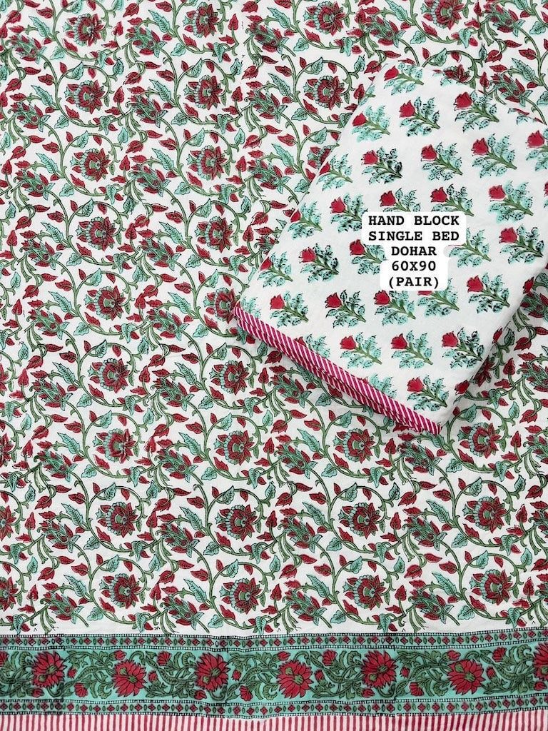 Hand Block Printed Single Bed Reversible Dohar ( PAIR )