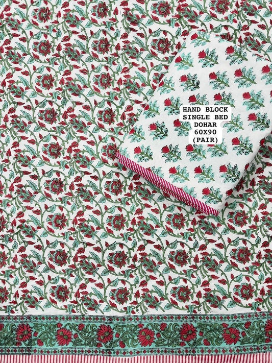 Hand Block Printed Single Bed Reversible Dohar ( PAIR )