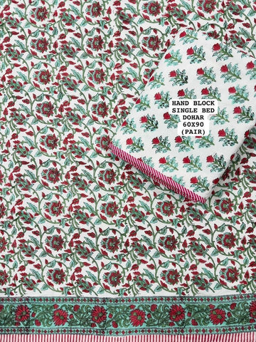 Hand Block Printed Single Bed Reversible Dohar ( PAIR )