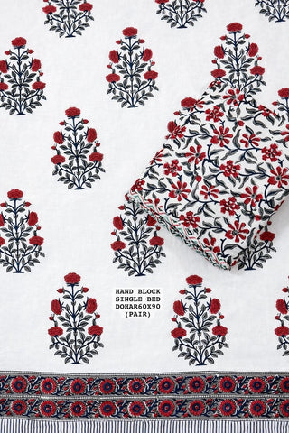 Hand Block Printed Single Bed Dohar Reversible - Pair