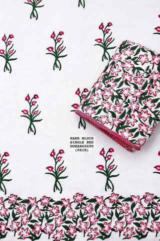 Hand Block Printed Single Bed Dohar Reversible - Pair