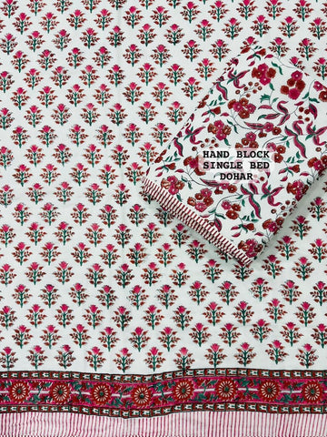 Hand Block Printed Single Bed Dohar Reversible - Pair