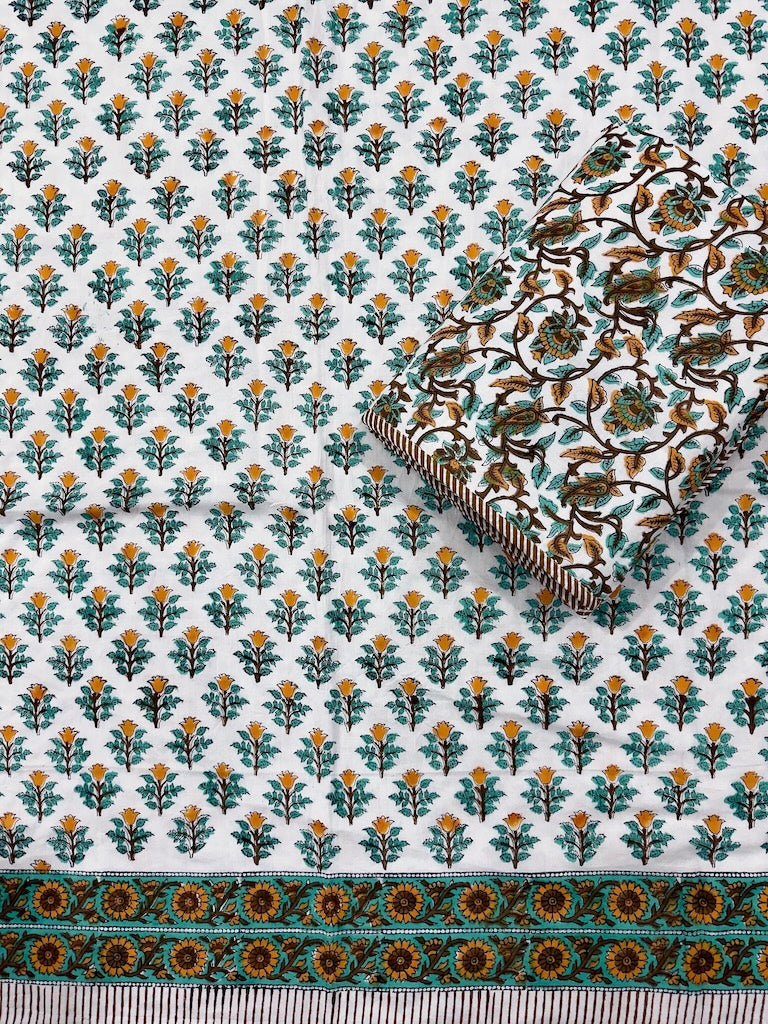 Hand Block Printed Single Bed Dohar Reversible - Pair