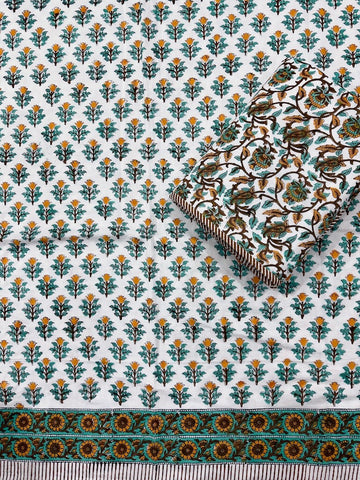 Hand Block Printed Single Bed Dohar Reversible - Pair