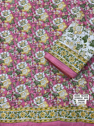 Hand Block Printed Single Bed Dohar Reversible - Pair