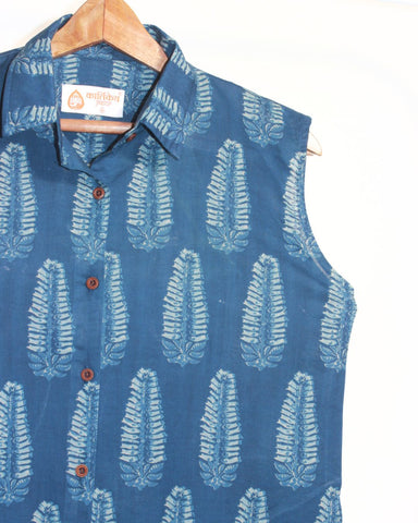 Indigo Print Dress Shirt for Women