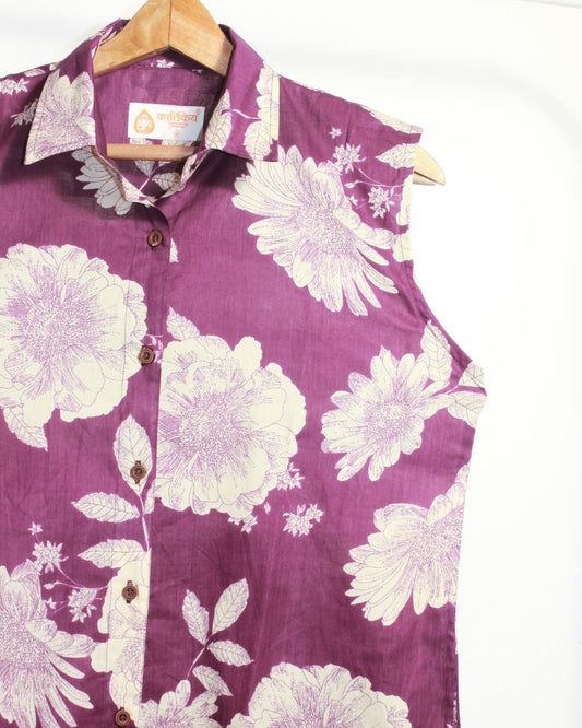 Bold Floral Print Women Dress Shirt