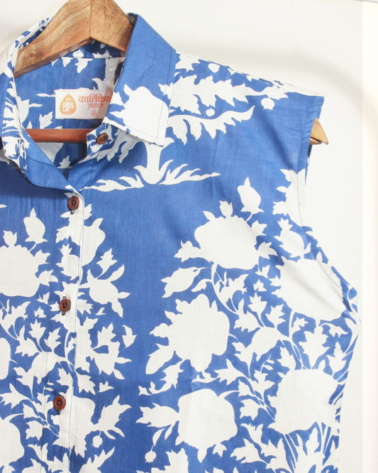 Blue Abstract Floral Dress Shirt