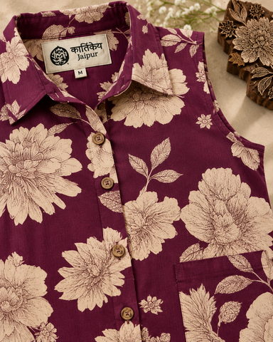 Bold Floral Cotton Long Shirt Dress for Women