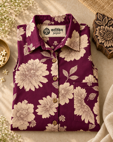 Bold Floral Cotton Long Shirt Dress for Women