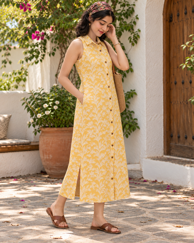 Handcrafted Long Cotton Shirt Dress for Women