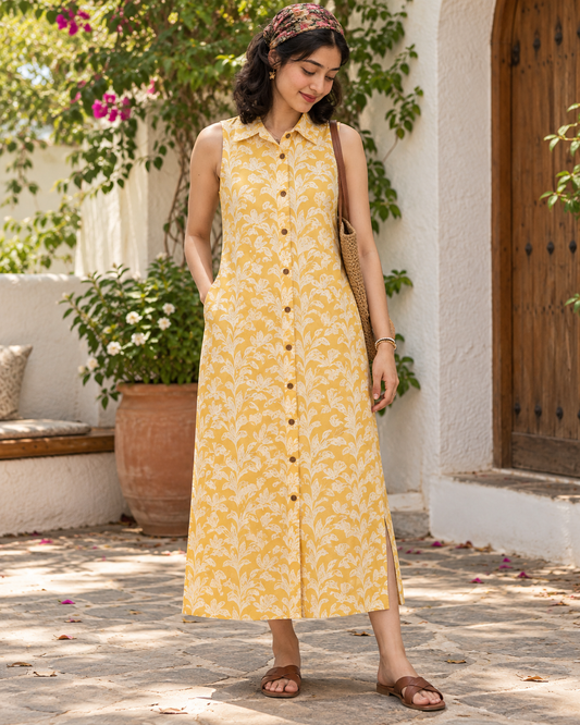 Handcrafted Long Cotton Shirt Dress for Women