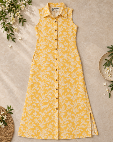 Handcrafted Long Cotton Shirt Dress for Women