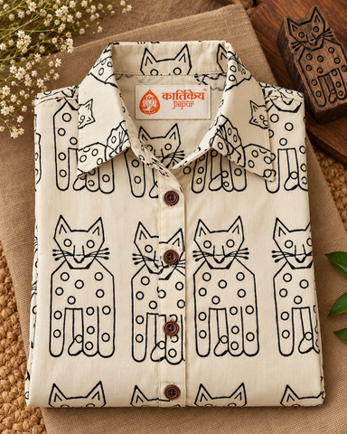 Cat Print Sleeveless Long Shirt Dress for Women - Black