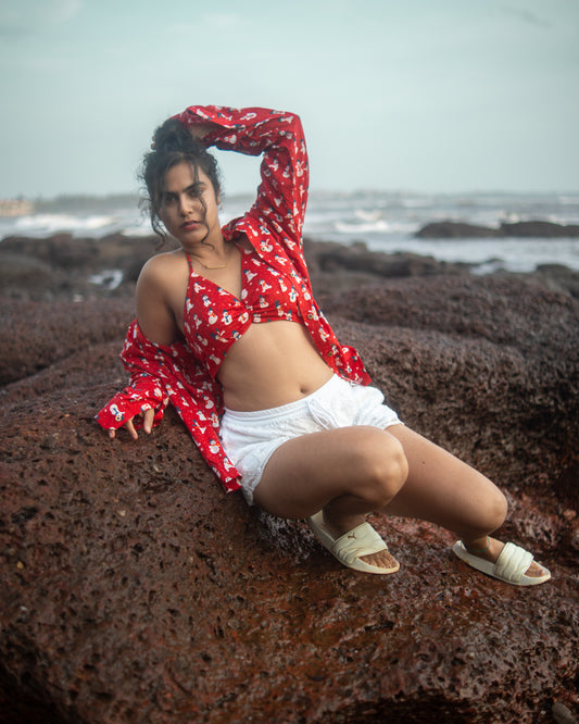 Christmas Print Women Shirt with Bralette Combo X REHA