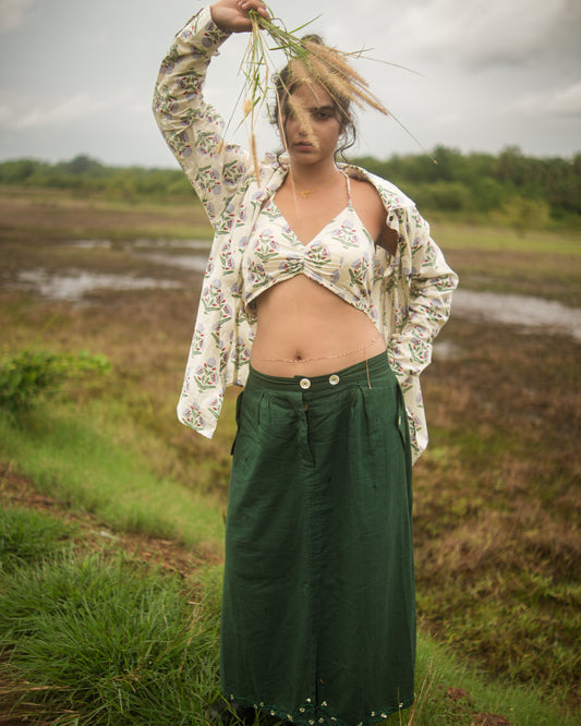 Cotton Women Floral Print Shirt with Bralette Combo