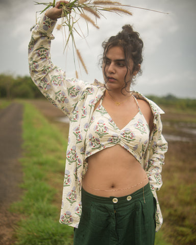 Cotton Women Floral Print Shirt with Bralette Combo