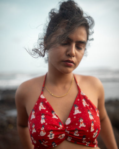 Christmas Print Women Shirt with Bralette Combo X REHA