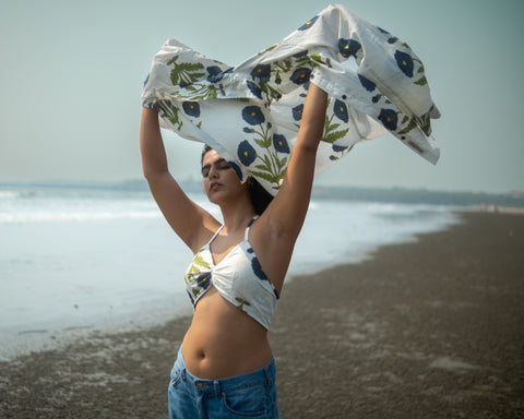 Floral Print Shirt & Bralette Combo Set - Oversized