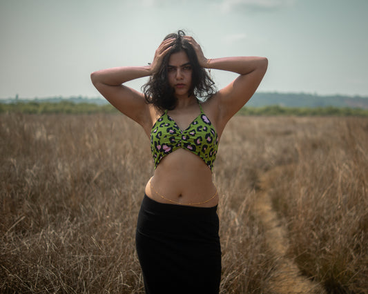 Leopard Print Shirt & Bralette Combo Set - Green