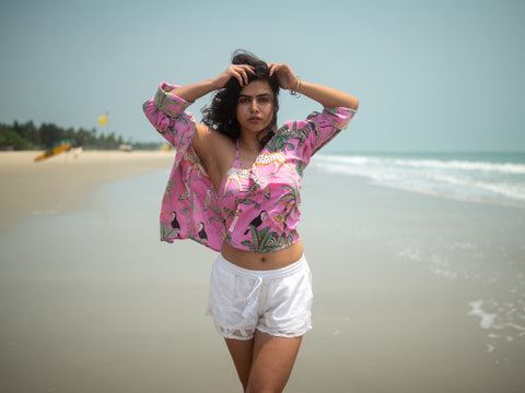 Jungle Print Shirt & Bralette Combo Set - Pink X RHEA