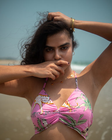 Jungle Print Shirt & Bralette Combo Set - Pink X RHEA