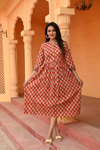 Hand Block Printed One  Piece Dress