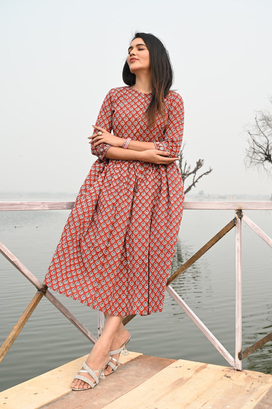 Hand Block Printed One  Piece Dress