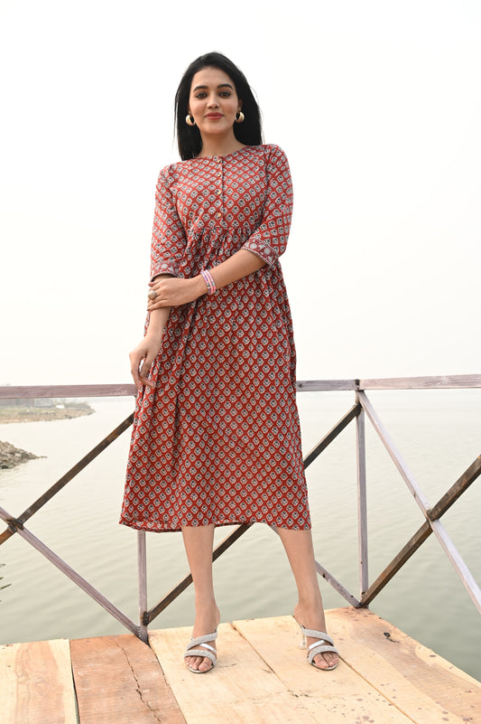 Hand Block Printed One  Piece Dress