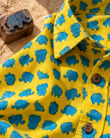 Kartikeya Jaipur Block Print Elephant Cotton Shirt - Limited Edition