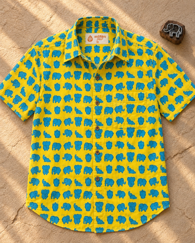Kartikeya Jaipur Block Print Elephant Cotton Shirt - Limited Edition