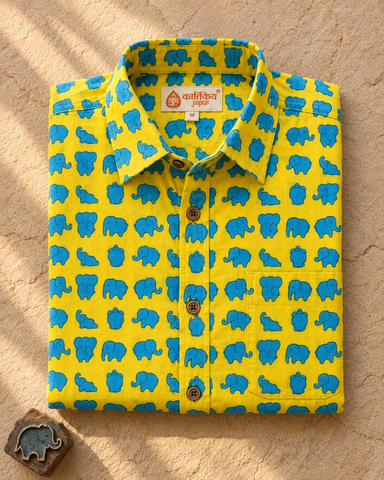 Kartikeya Jaipur Block Print Elephant Cotton Shirt - Limited Edition