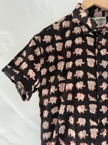Classic Elephant Block Print Shirt for Men - Organic