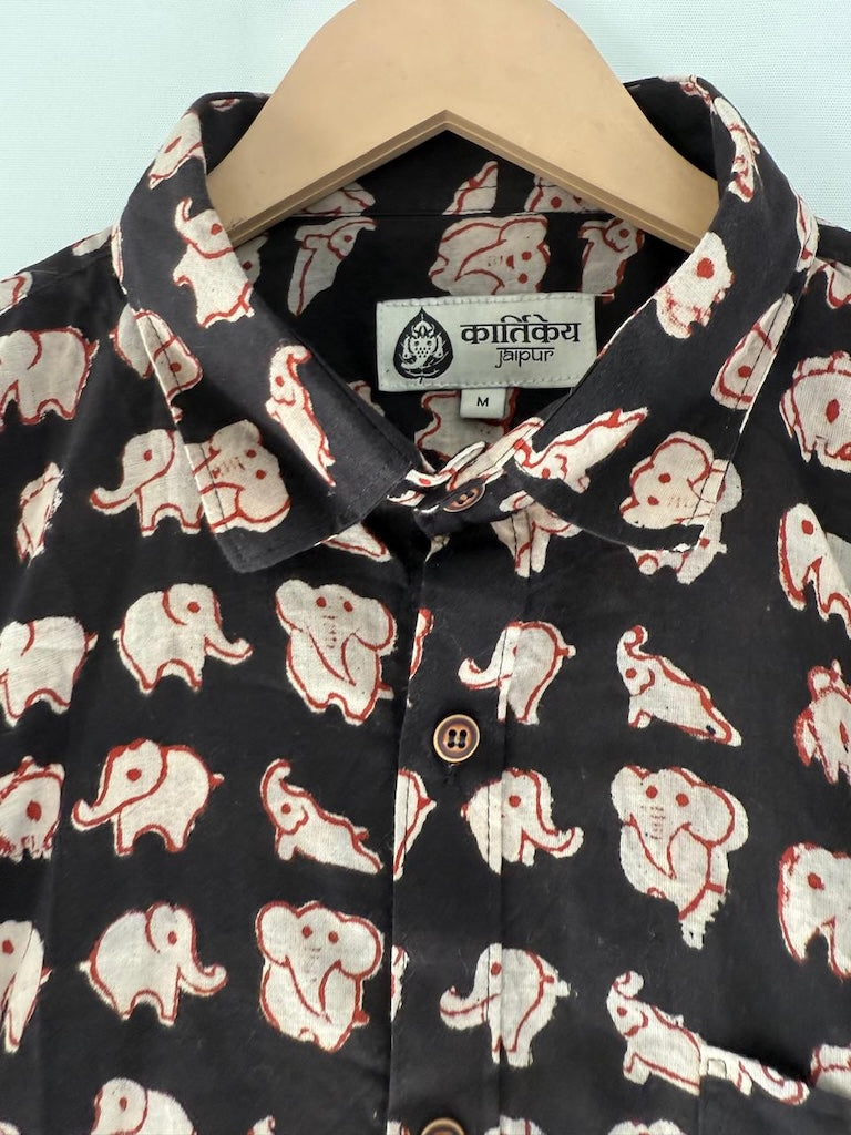Classic Elephant Block Print Shirt for Men - Organic