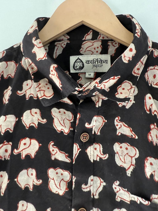 Classic Elephant Block Print Shirt for Men - Organic