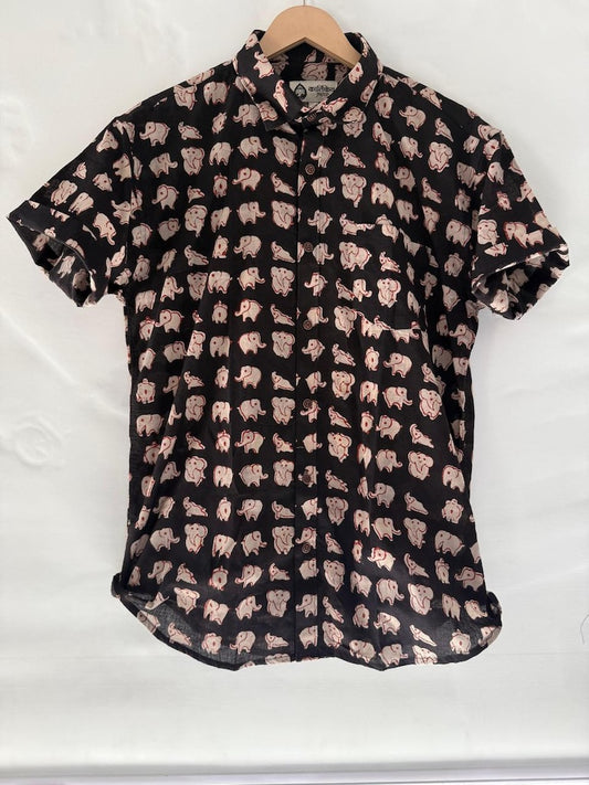 Classic Elephant Block Print Shirt for Men - Organic